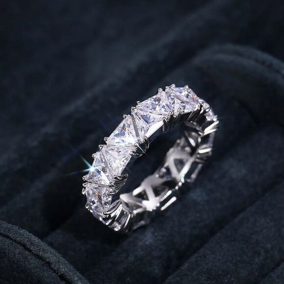 Silver Zirconium Eternity Ring-Bold and Brilliant - Picture 1 of 9